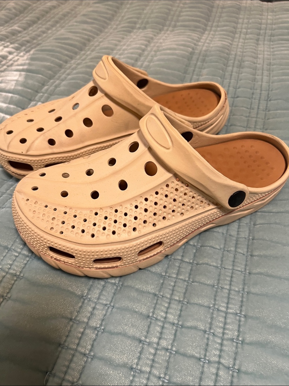 Women’s Cream Ventilated Slip-On Mules with Adjustable Heel Strap